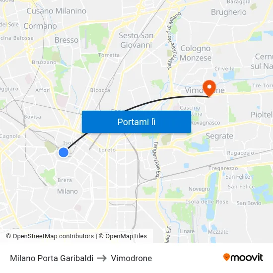 Milano Porta Garibaldi to Vimodrone map