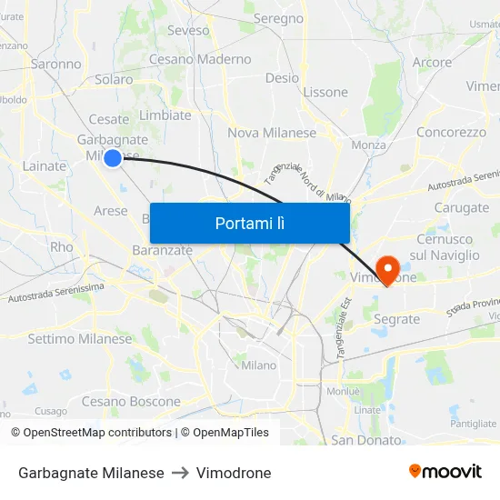 Garbagnate Milanese to Vimodrone map