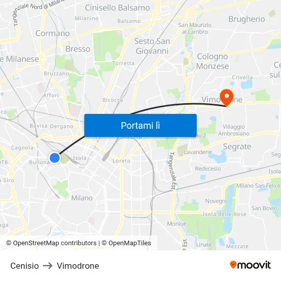 Cenisio to Vimodrone map