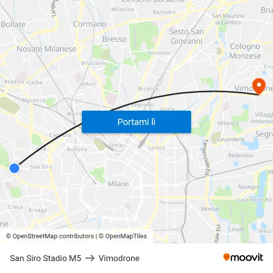 San Siro Stadio M5 to Vimodrone map