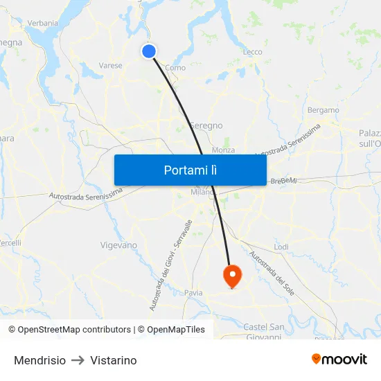 Mendrisio to Vistarino map