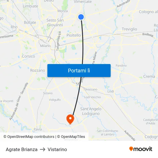 Agrate Brianza to Vistarino map