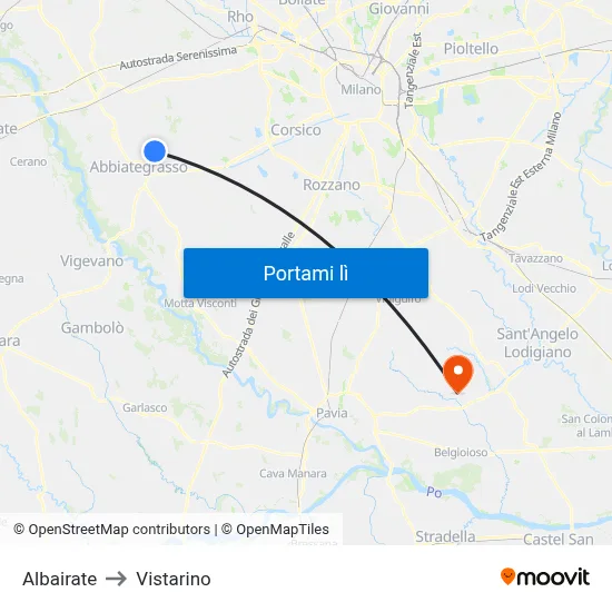 Albairate to Vistarino map