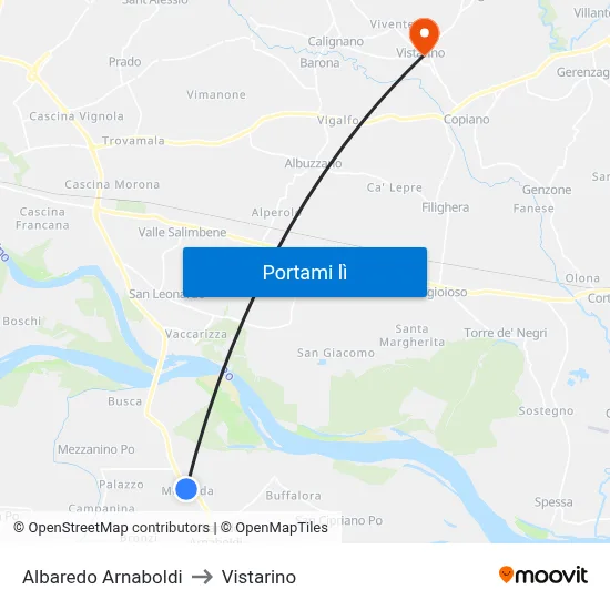 Albaredo Arnaboldi to Vistarino map