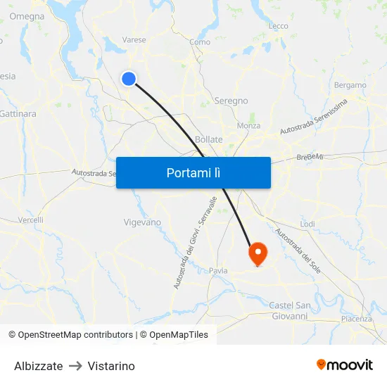 Albizzate to Vistarino map