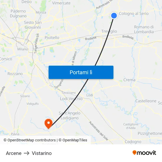 Arcene to Vistarino map
