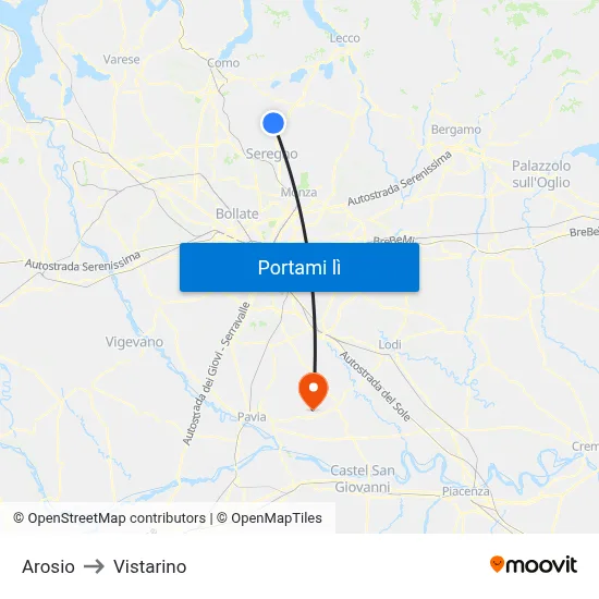 Arosio to Vistarino map