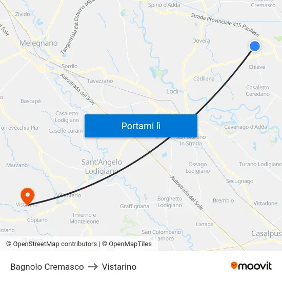 Bagnolo Cremasco to Vistarino map