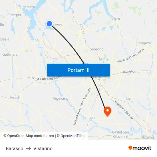 Barasso to Vistarino map
