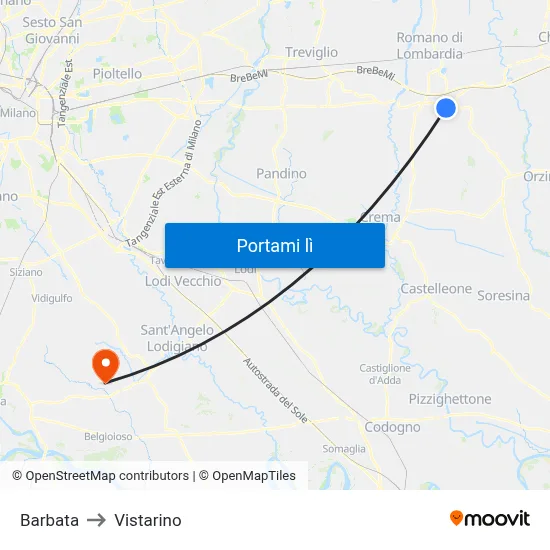 Barbata to Vistarino map