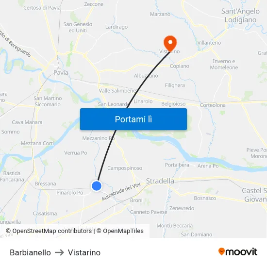 Barbianello to Vistarino map