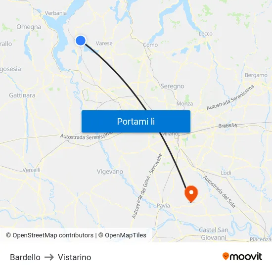 Bardello to Vistarino map