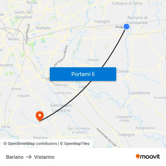 Bariano to Vistarino map