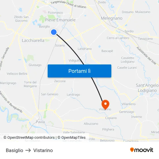 Basiglio to Vistarino map