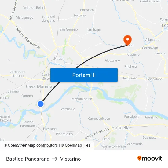 Bastida Pancarana to Vistarino map