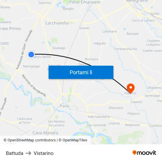 Battuda to Vistarino map
