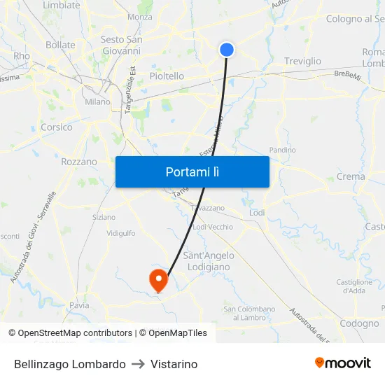 Bellinzago Lombardo to Vistarino map