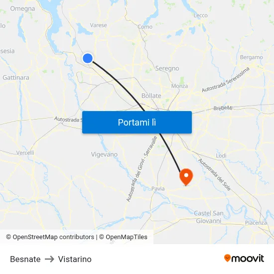 Besnate to Vistarino map