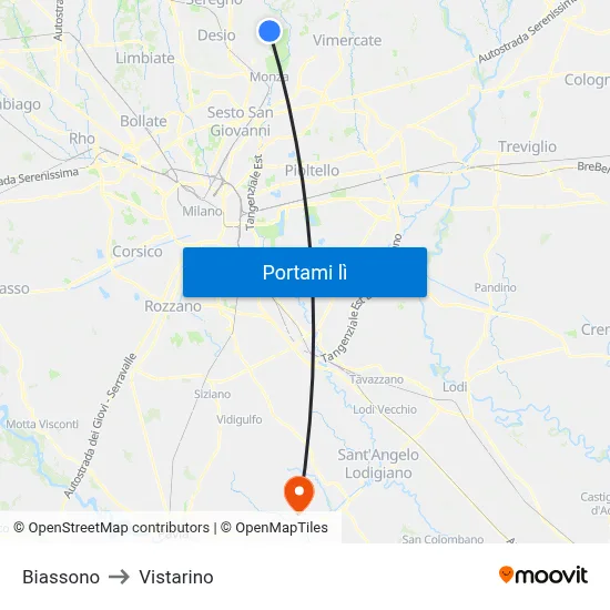 Biassono to Vistarino map