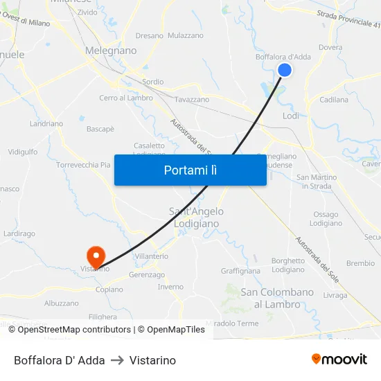 Boffalora D' Adda to Vistarino map