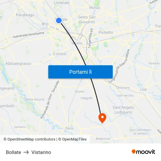 Bollate to Vistarino map