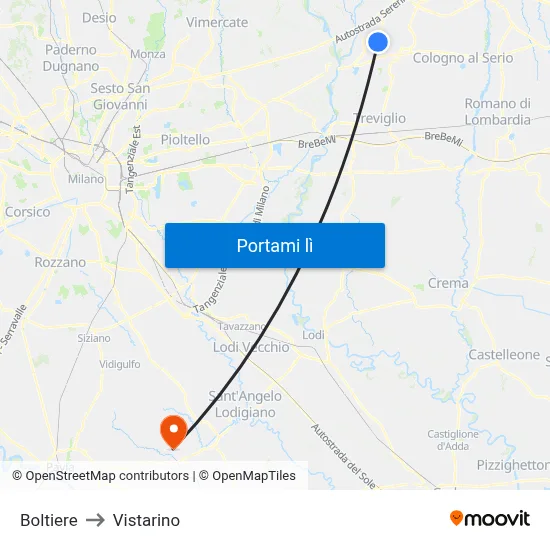 Boltiere to Vistarino map