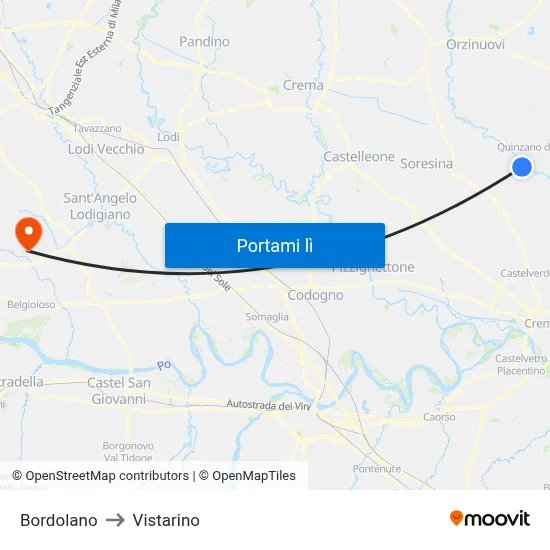 Bordolano to Vistarino map