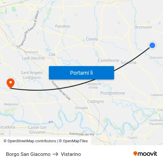 Borgo San Giacomo to Vistarino map