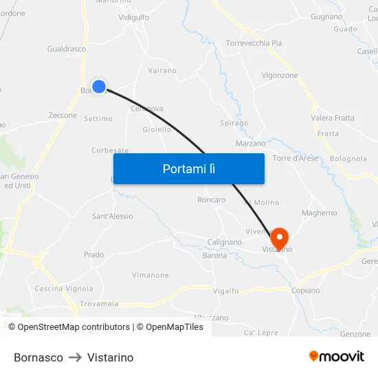 Bornasco to Vistarino map