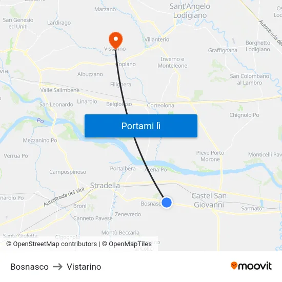 Bosnasco to Vistarino map