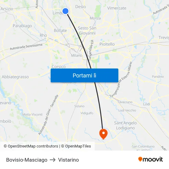 Bovisio-Masciago to Vistarino map