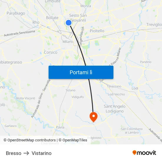 Bresso to Vistarino map