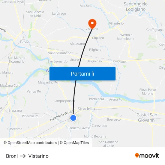Broni to Vistarino map