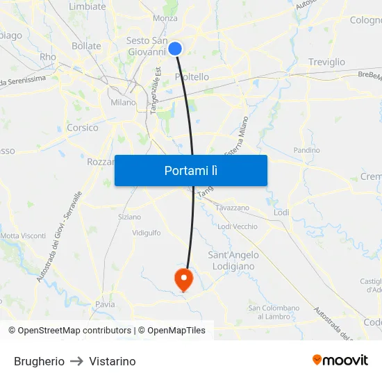 Brugherio to Vistarino map