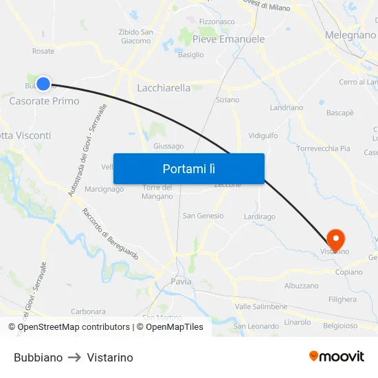 Bubbiano to Vistarino map