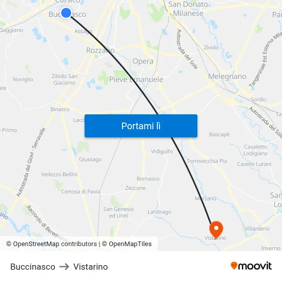 Buccinasco to Vistarino map