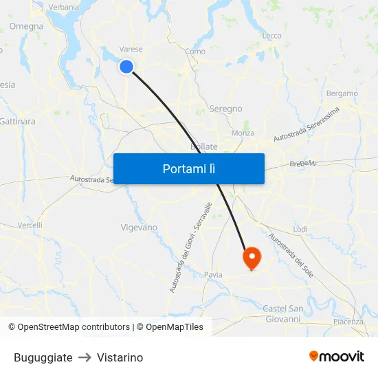 Buguggiate to Vistarino map