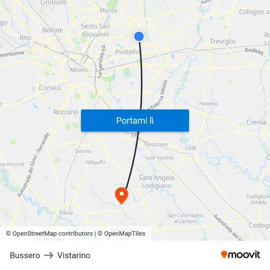 Bussero to Vistarino map