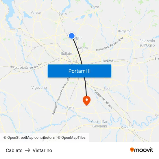 Cabiate to Vistarino map