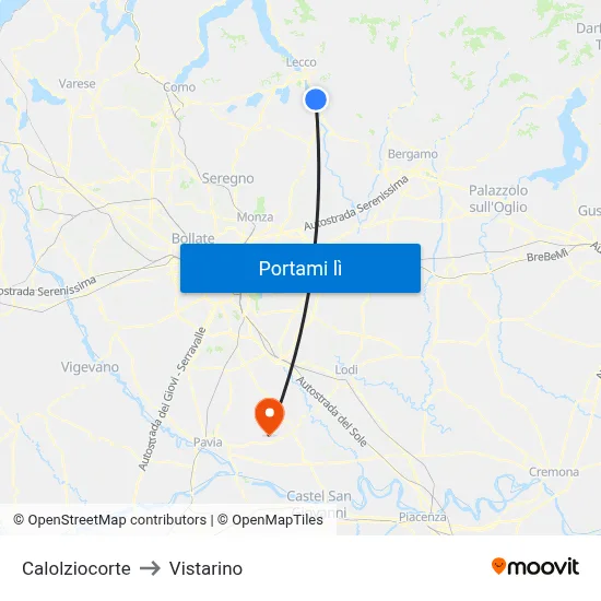 Calolziocorte to Vistarino map