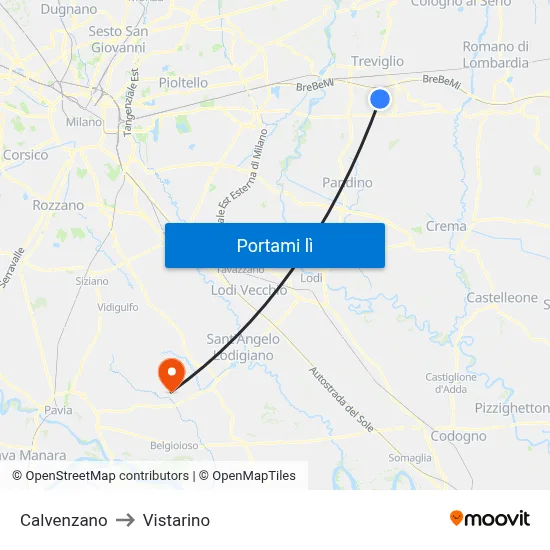 Calvenzano to Vistarino map