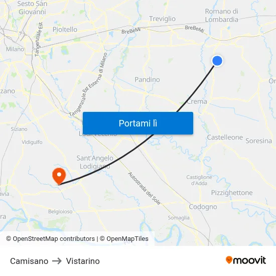 Camisano to Vistarino map