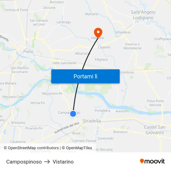 Campospinoso to Vistarino map