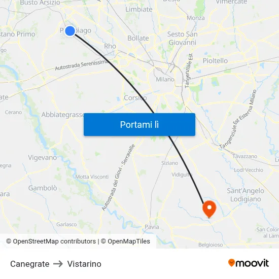 Canegrate to Vistarino map