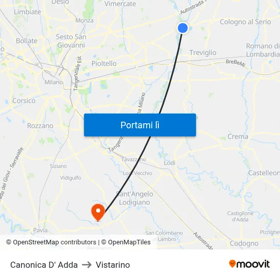 Canonica D' Adda to Vistarino map