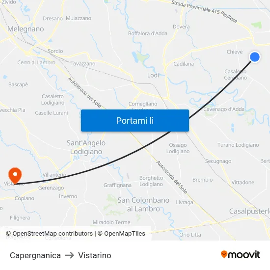 Capergnanica to Vistarino map