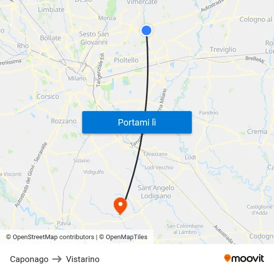Caponago to Vistarino map