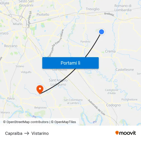 Capralba to Vistarino map