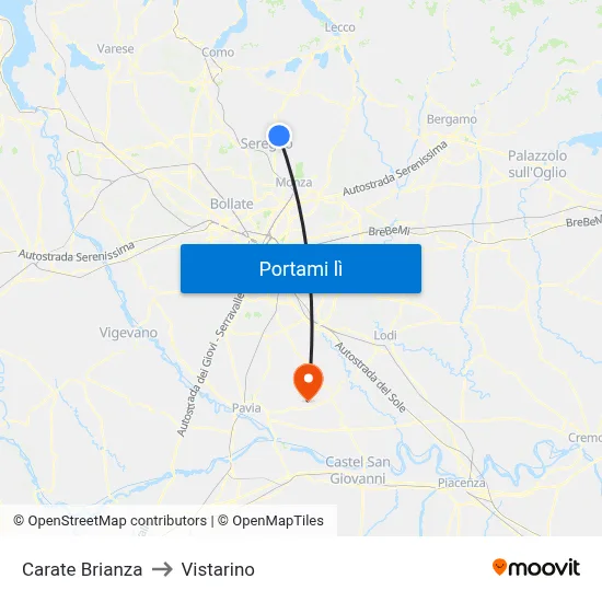 Carate Brianza to Vistarino map