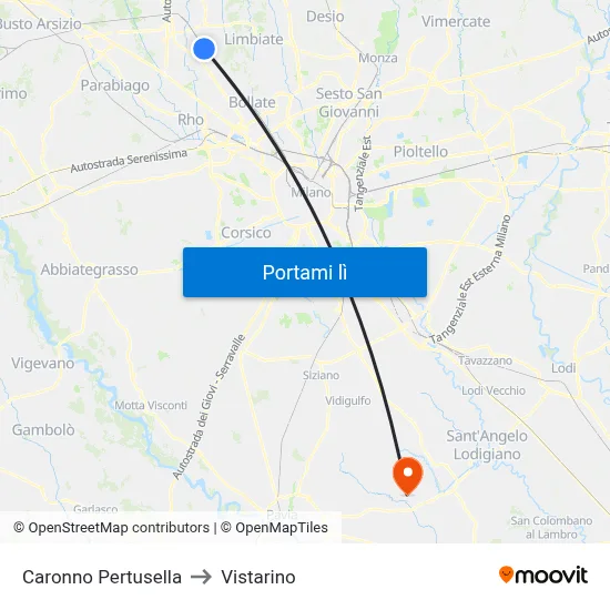 Caronno Pertusella to Vistarino map